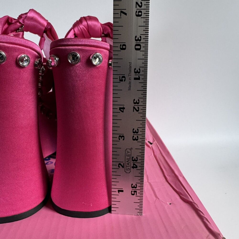Sugar Thrillz Strike a Pose Diamante Bow Mule‎ Heels Pink Satin Platform Size 10 - Picture 4 of 12